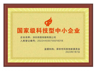 深圳青橙傳媒榮膺“國家級(jí)科技型中小企業(yè)” 以科技技術(shù)服務(wù)驅(qū)動(dòng)傳媒行業(yè)革新